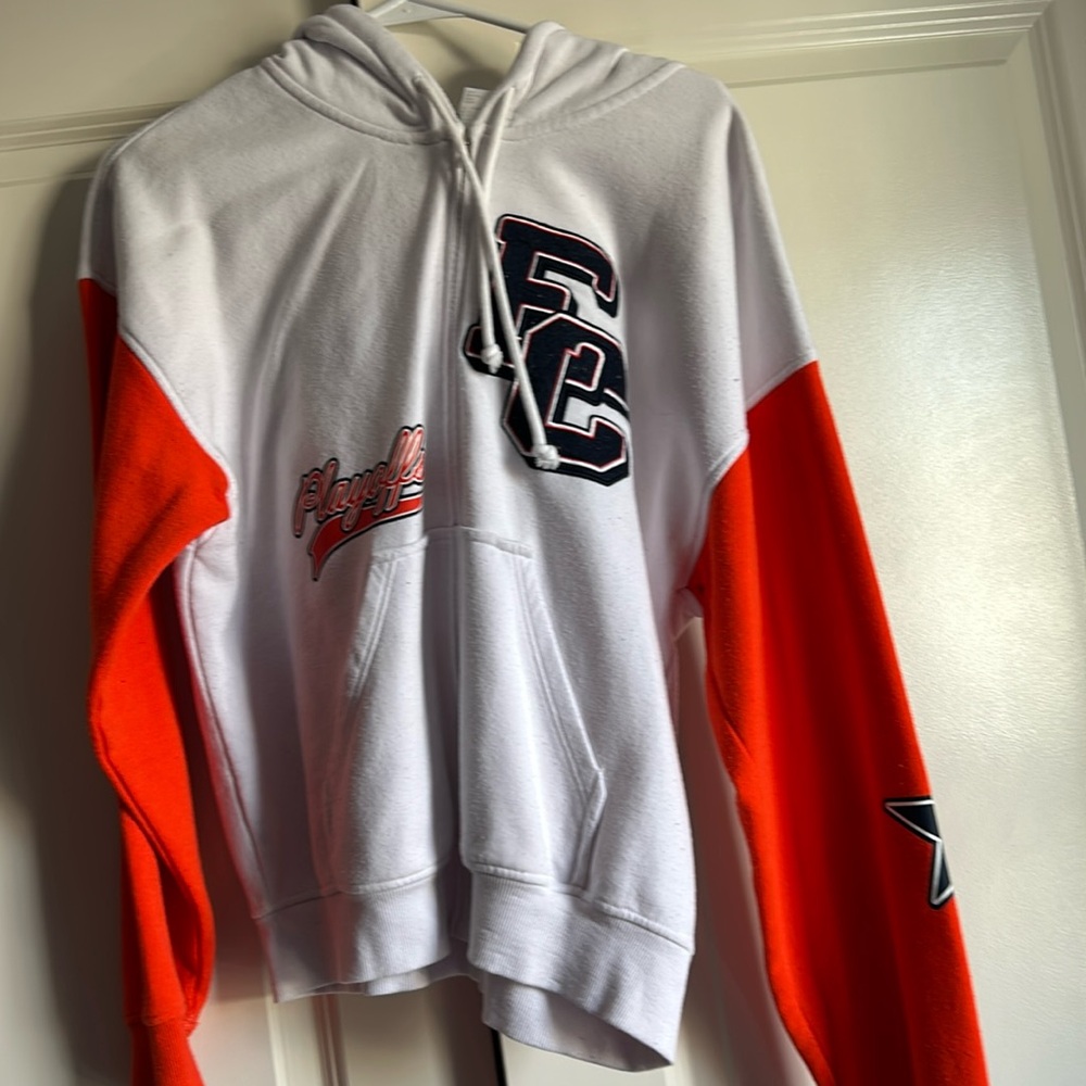 H&M White & Orange Zip Up Hoodie Graphic